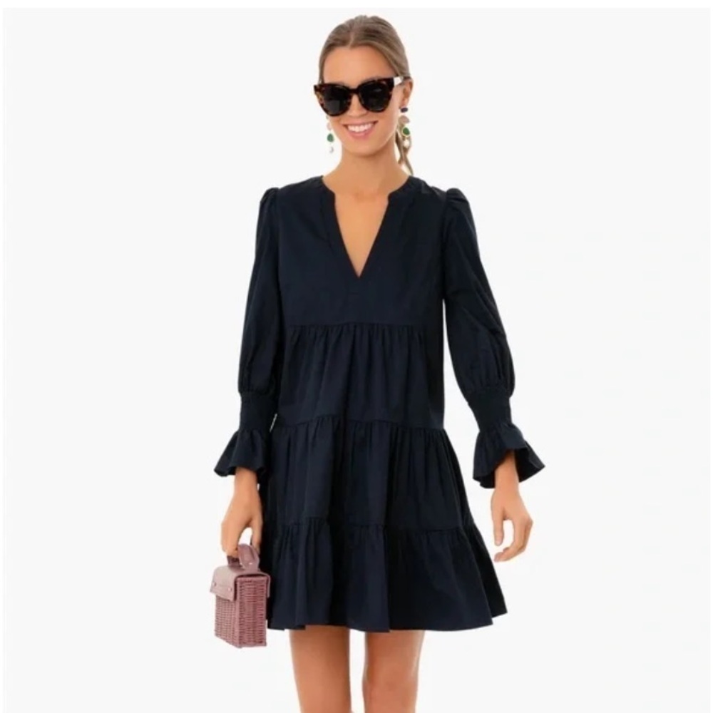 Tuckernuck Pomander Place Navy Blue Cotton Poplin Kenzo Mini Dress Long Sleeve S